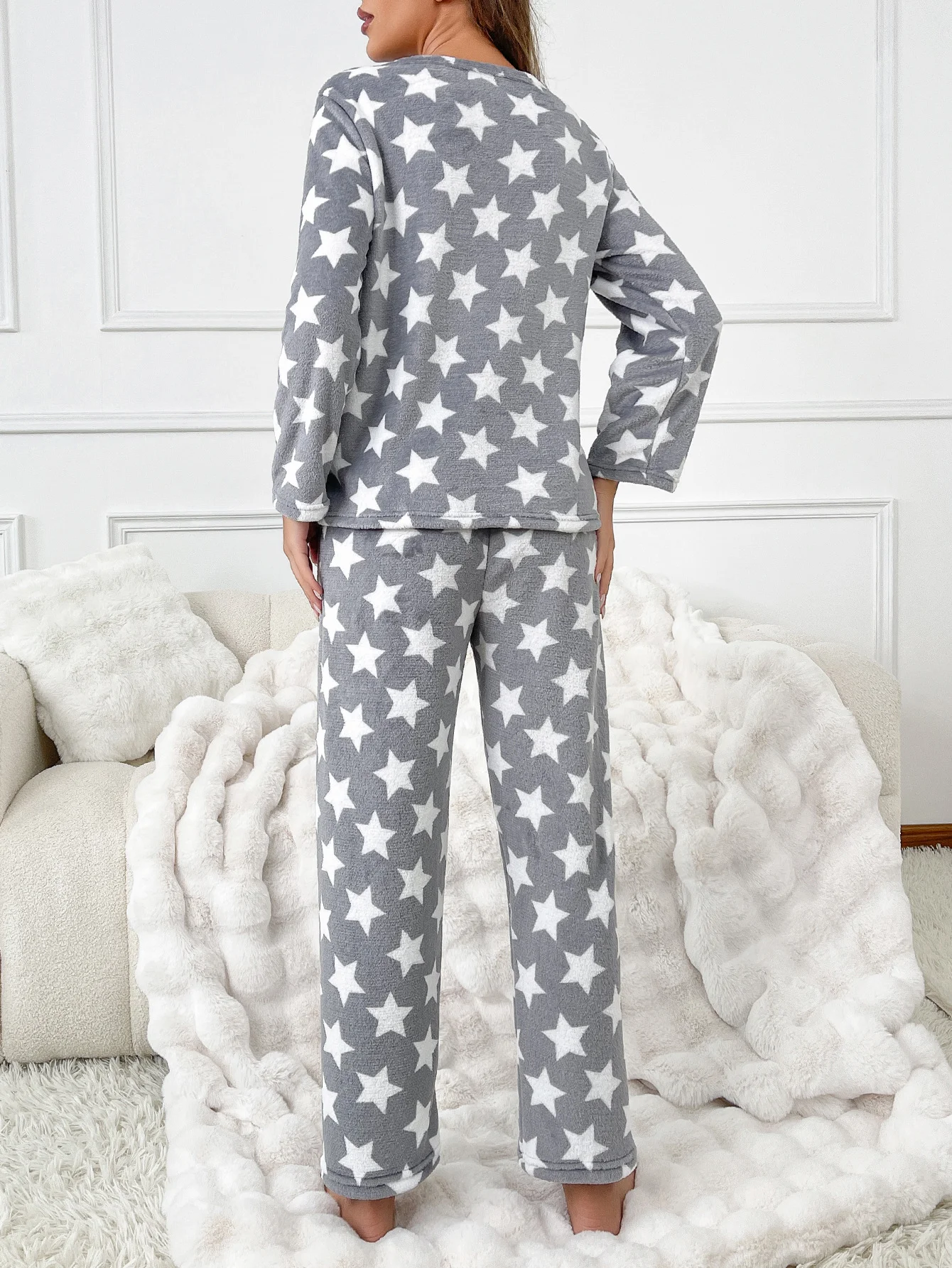 Women Geometric Two-Piece Set Daily Long Sleeve Casual Spring/Fall Top With Pants Matching Set