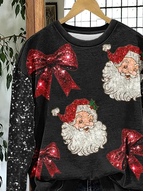 Casual Crew Neck Santa Claus Sweatshirt Printing