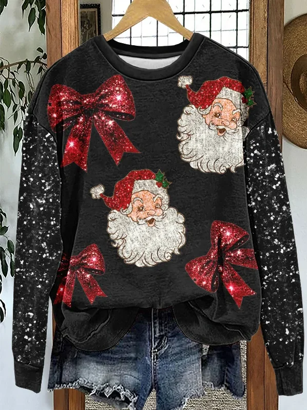 Casual Crew Neck Santa Claus Sweatshirt Printing