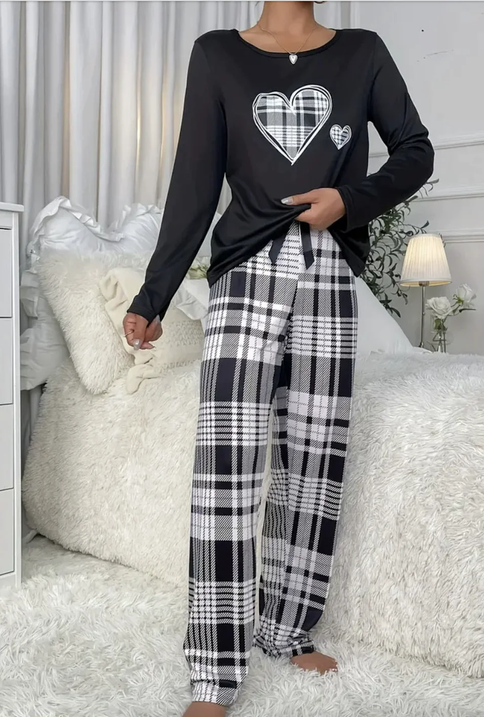 Women Geometric Two-Piece Set Daily Long Sleeve Casual Spring/Fall Top With Pants Matching Set