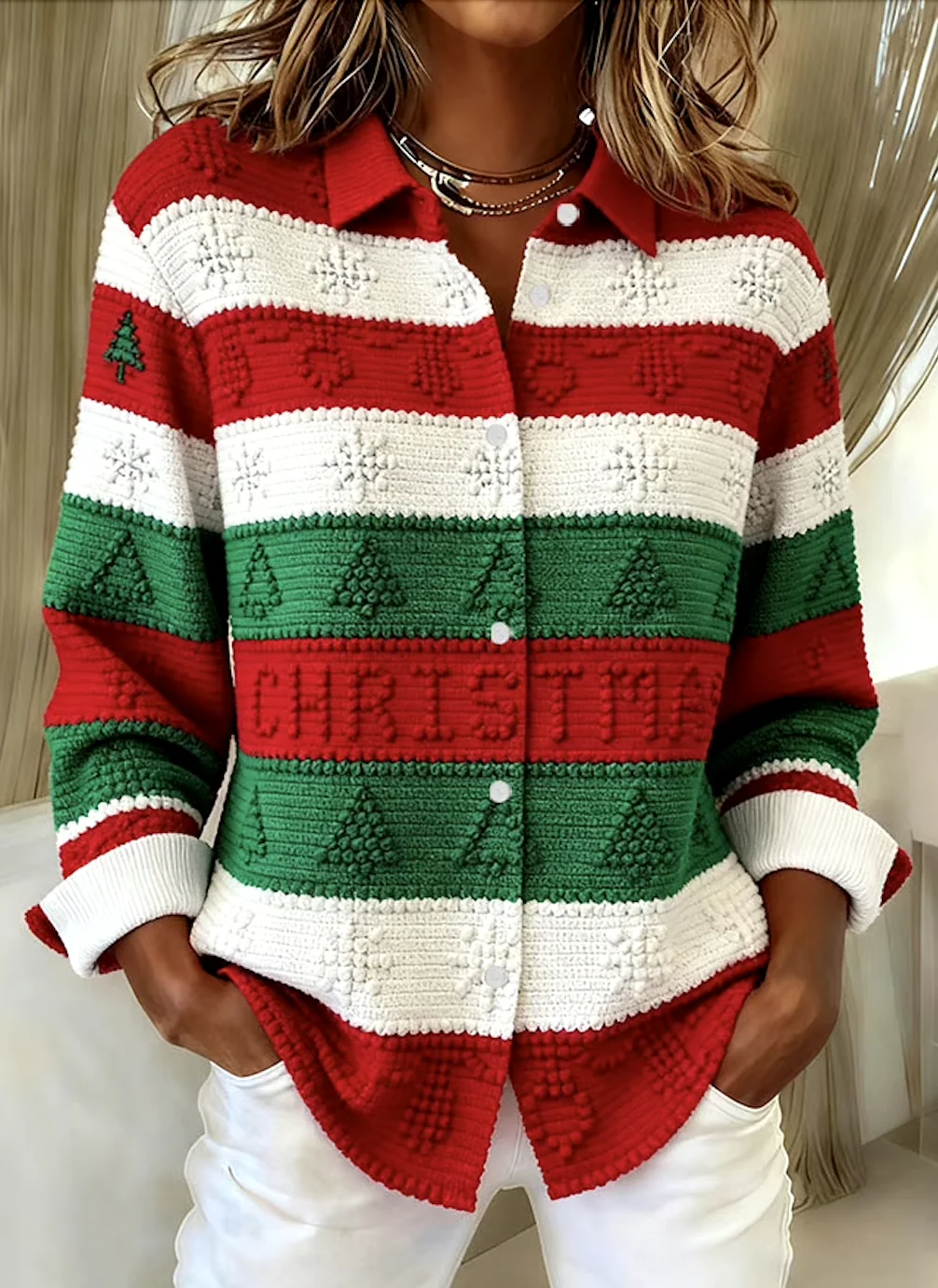 V Neck Long Sleeve Geometric Regular Micro-Elasticity Regular Fit Shirt For Women