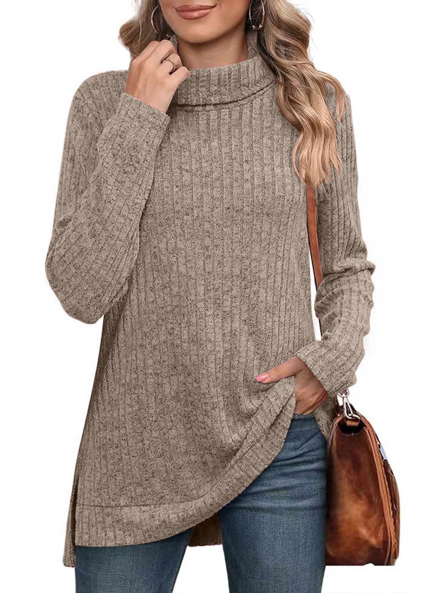Turtleneck Long Sleeve Plain Regular Micro-Elasticity Regular Fit Blouse For Women