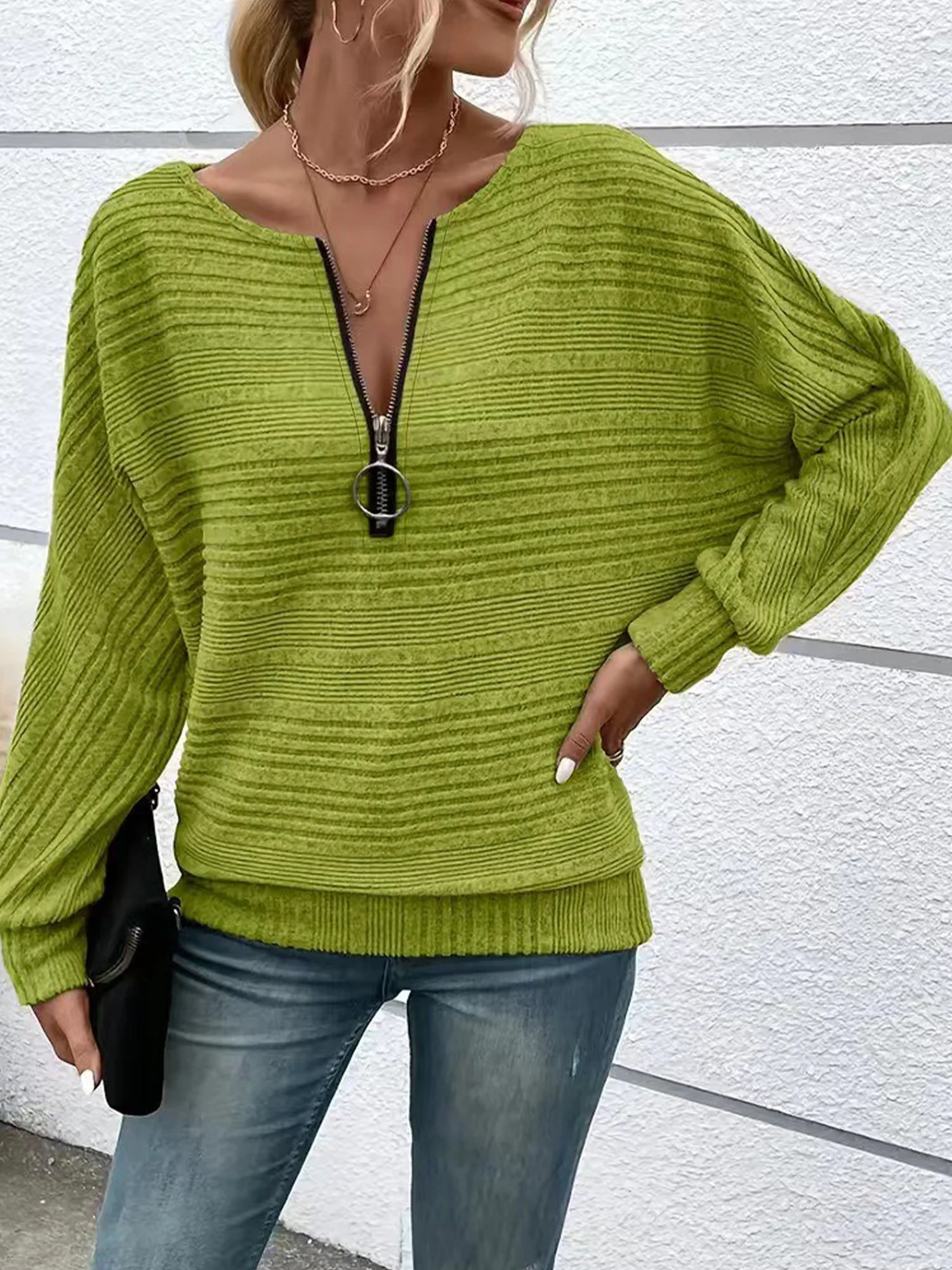 Casual Plain V Neck Long Sleeve T-shirt