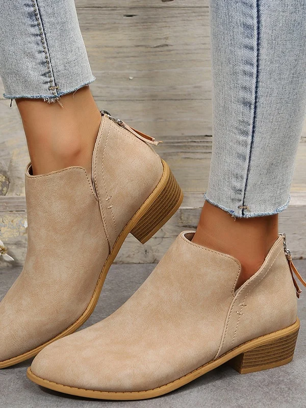 Vintage Plain Zipper Low Heel Classic Boots Split Joint