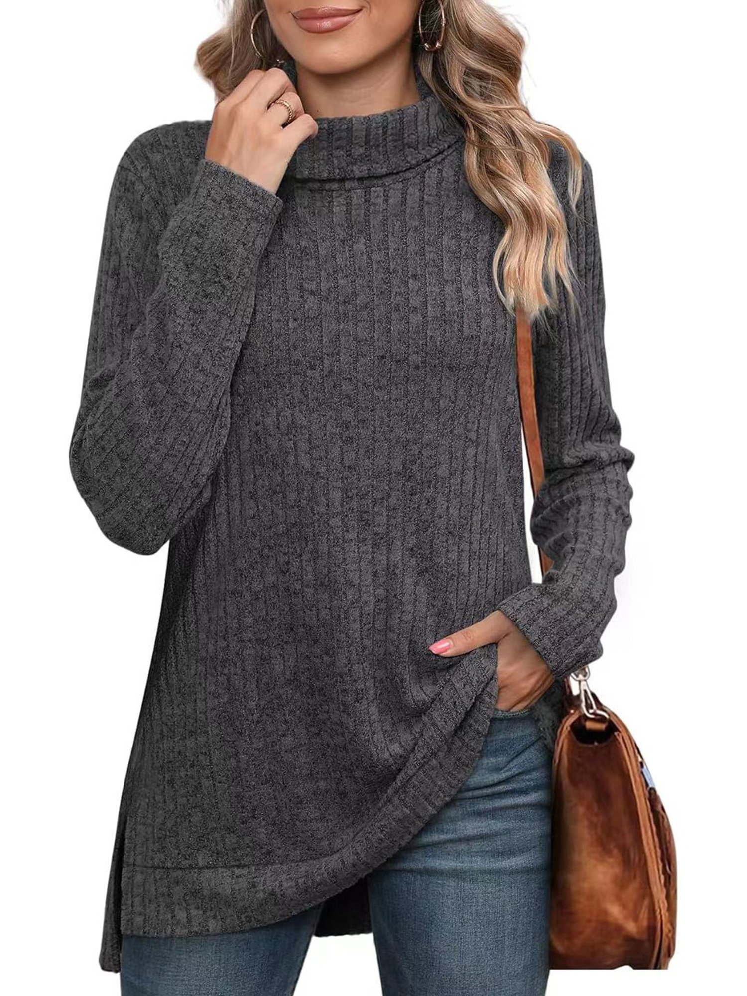 Turtleneck Long Sleeve Plain Regular Micro-Elasticity Regular Fit Blouse For Women