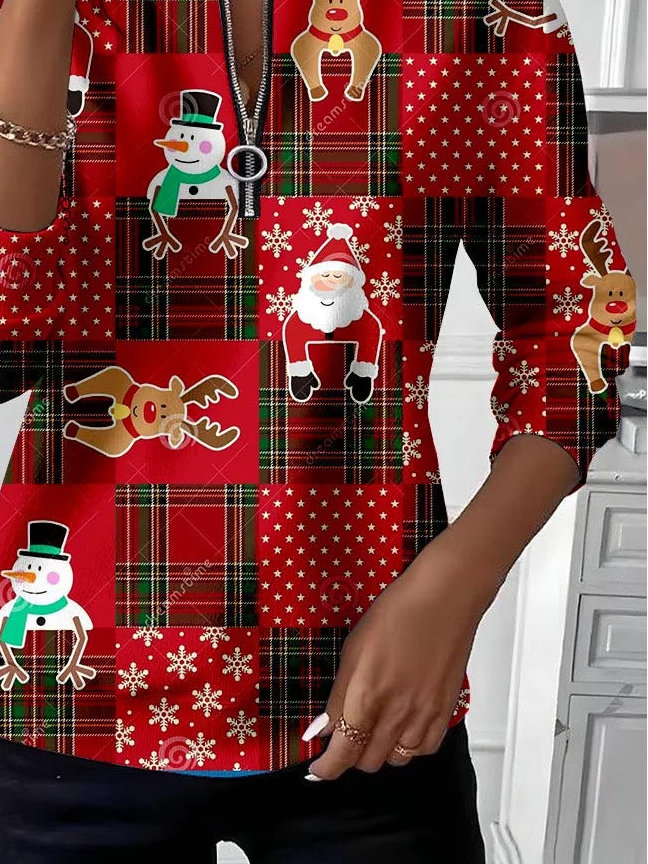 Casual Crew Neck Christmas Sweatshirt Printing