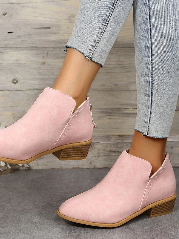 Vintage Plain Zipper Low Heel Classic Boots Split Joint