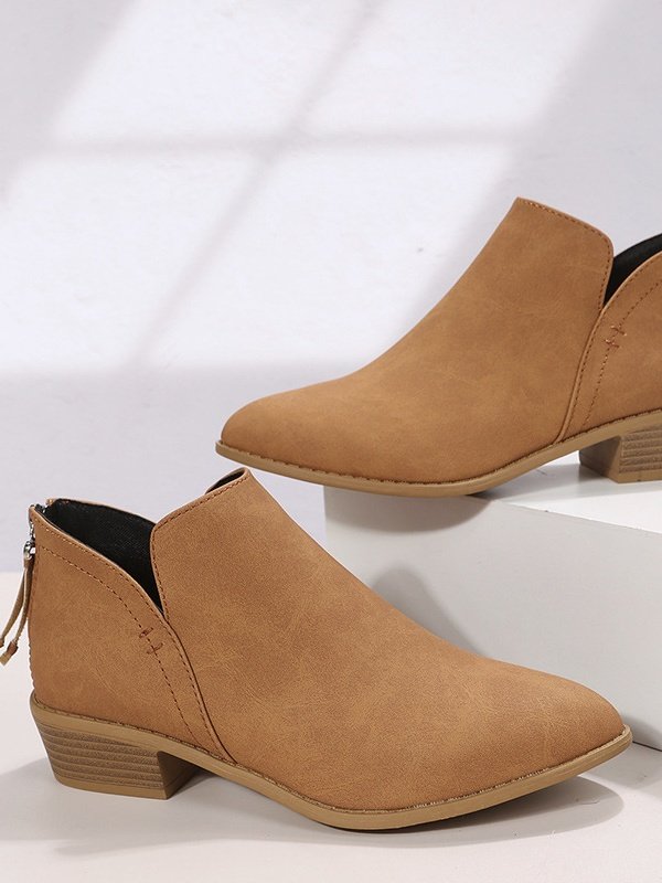 Vintage Plain Zipper Low Heel Classic Boots Split Joint