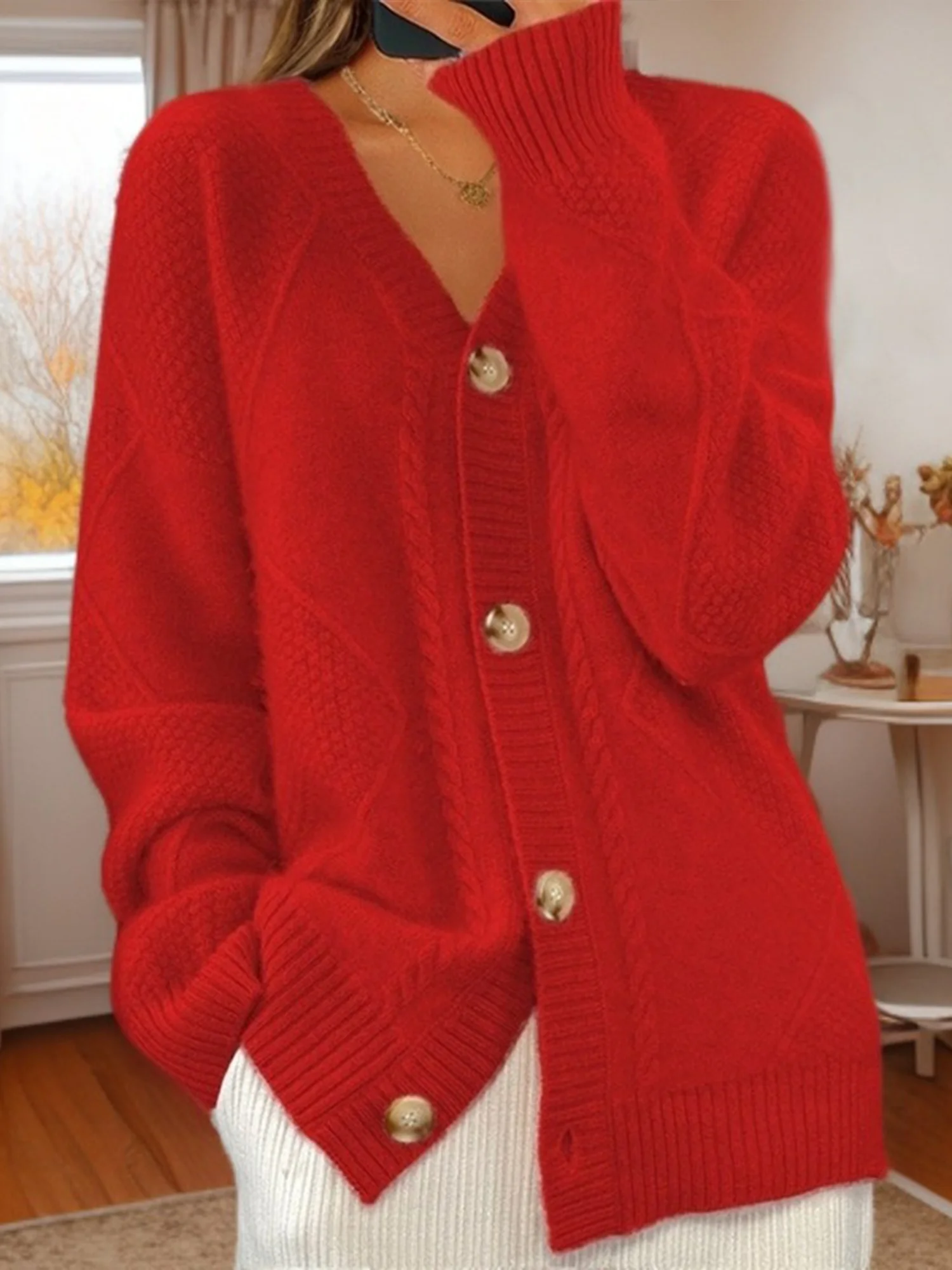 Women Plain Long Sleeve Comfy Casual Cardigan
