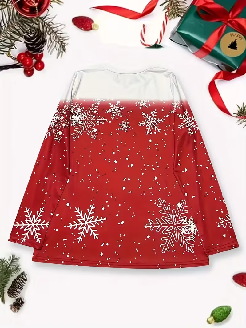 Casual Christmas Snowman Crew Neck Long Sleeve T-shirt