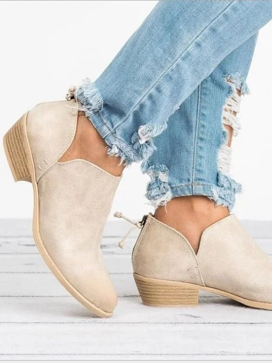 Vintage Plain Zipper Low Heel Classic Boots Split Joint