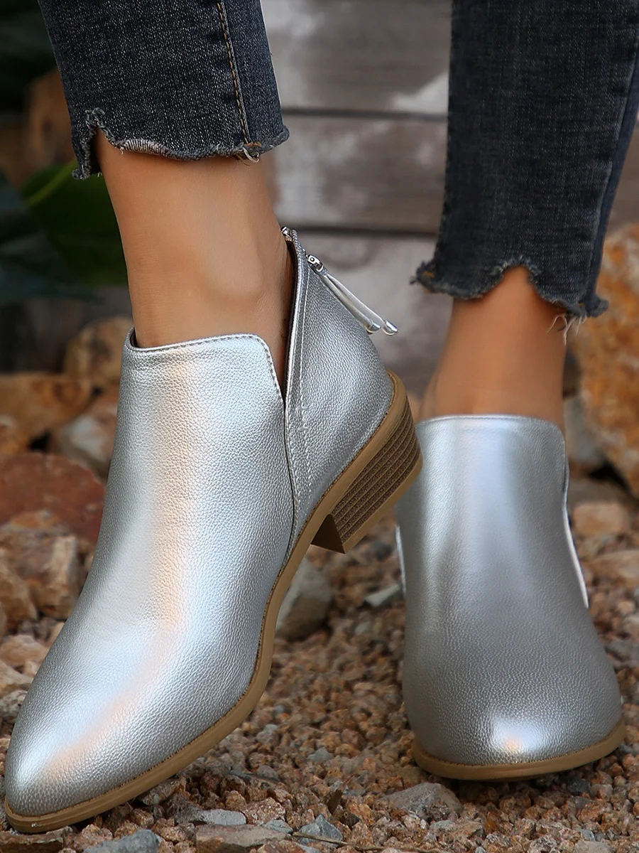 Vintage Plain Zipper Low Heel Classic Boots Split Joint