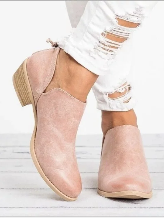 Vintage Plain Zipper Low Heel Classic Boots Split Joint