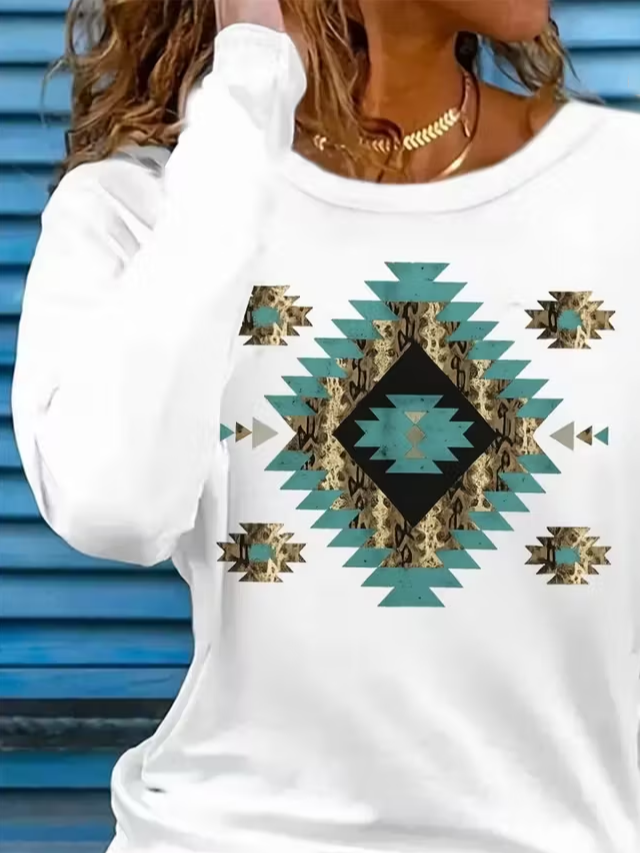 Casual Ethnic Crew Neck Long Sleeve T-shirt