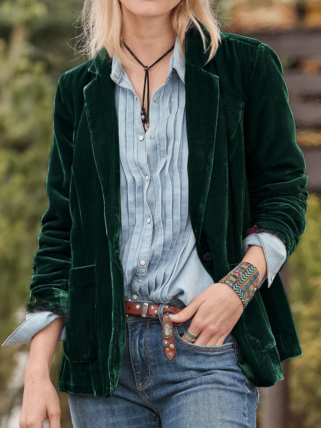 Women Plain Spring/Fall Outerwear Vintage Buckle Long Sleeve Lapel Collar Regular Blazer