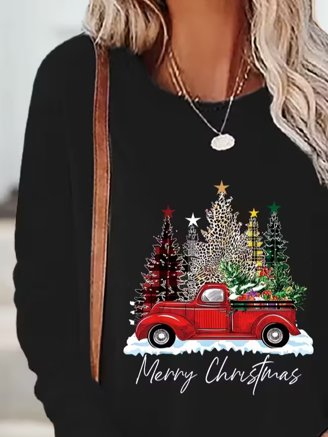 Casual Christmas Crew Neck Long Sleeve T-shirt