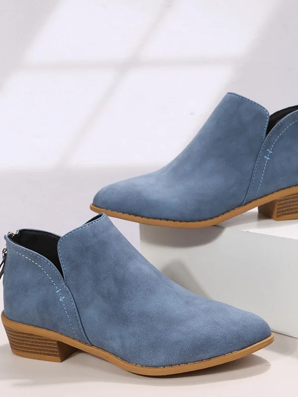 Vintage Plain Zipper Low Heel Classic Boots Split Joint