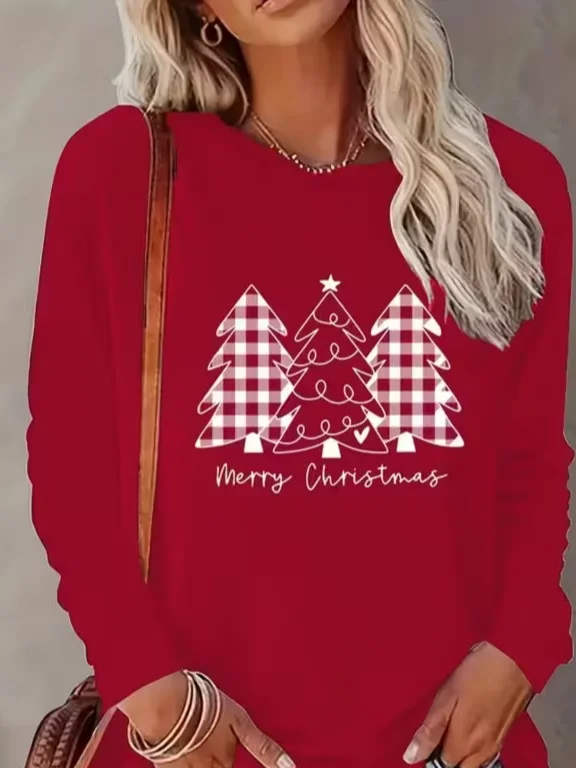 Casual Christmas Crew Neck Long Sleeve T-shirt