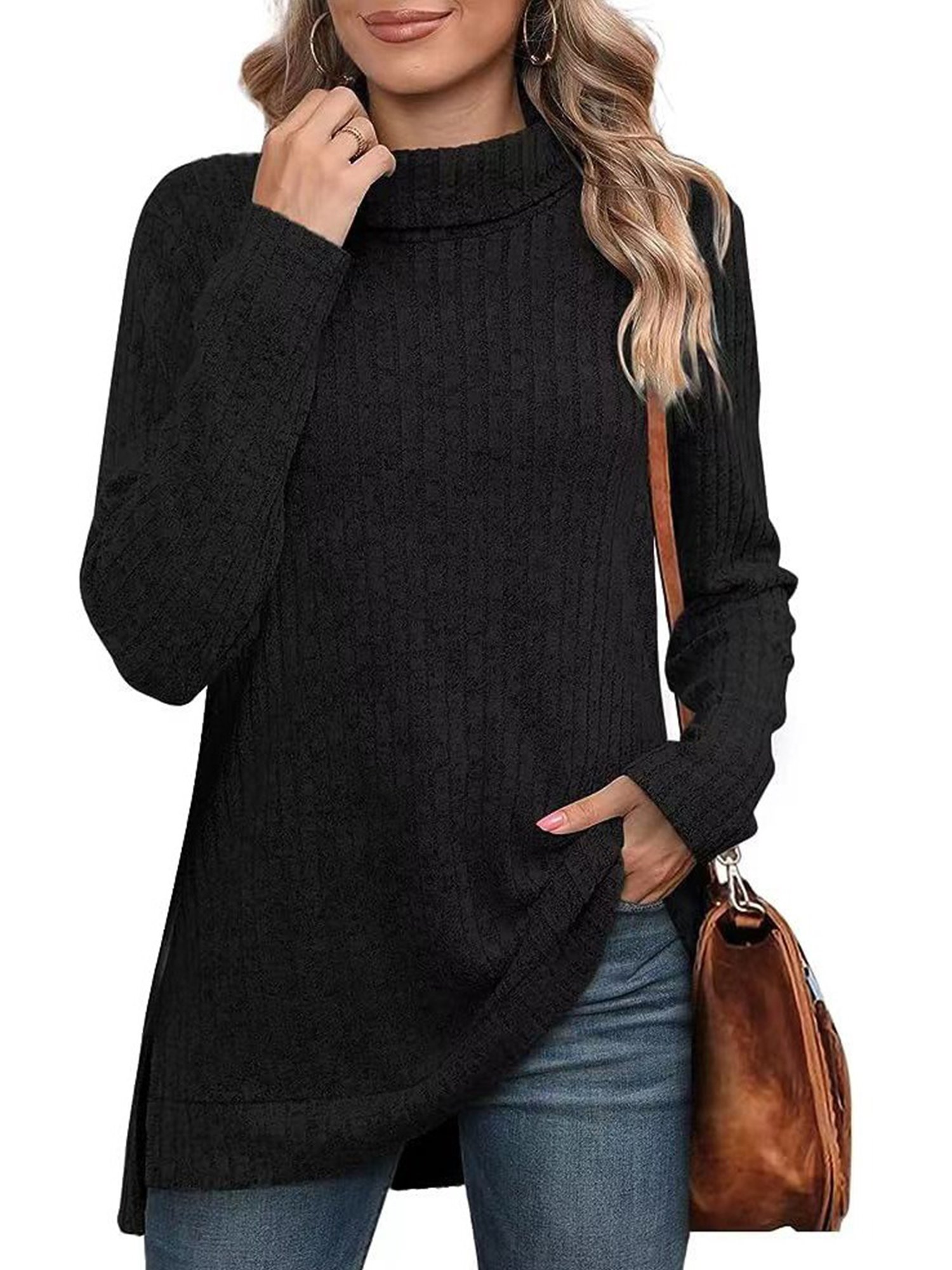 Turtleneck Long Sleeve Plain Regular Micro-Elasticity Regular Fit Blouse For Women