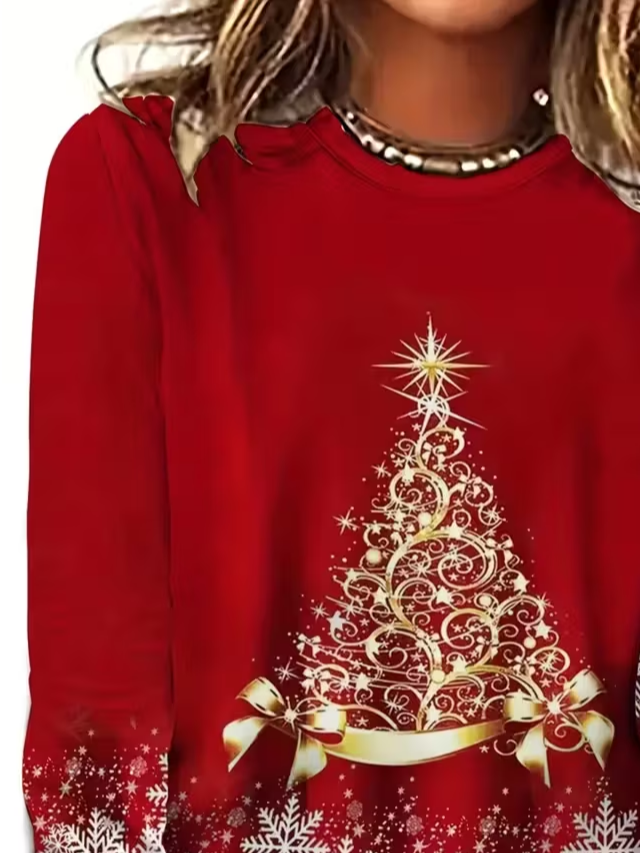 Casual Christmas Crew Neck Long Sleeve T-shirt