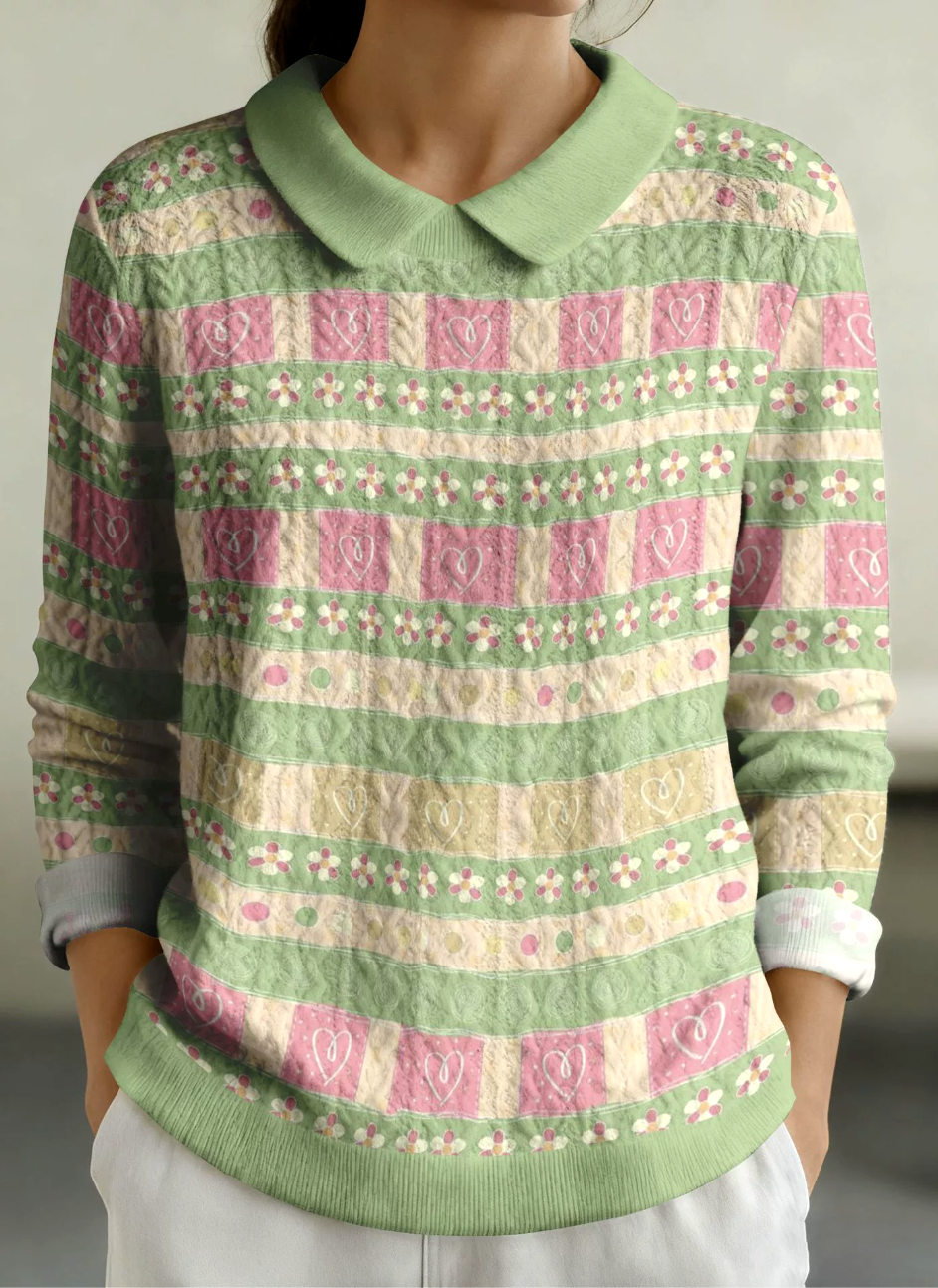 Women Cotton Geometric Long Sleeve Comfy Casual Sweater