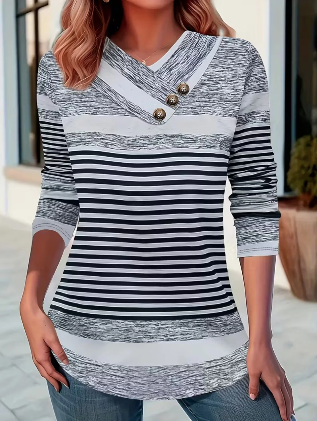 Casual Striped Long Sleeve T-shirt