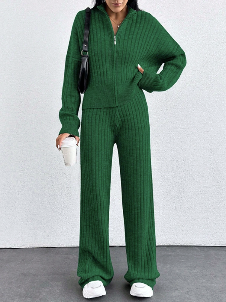 Women Plain Two-Piece Set Daily Long Sleeve Casual Spring/Fall Top With Pants Matching Set