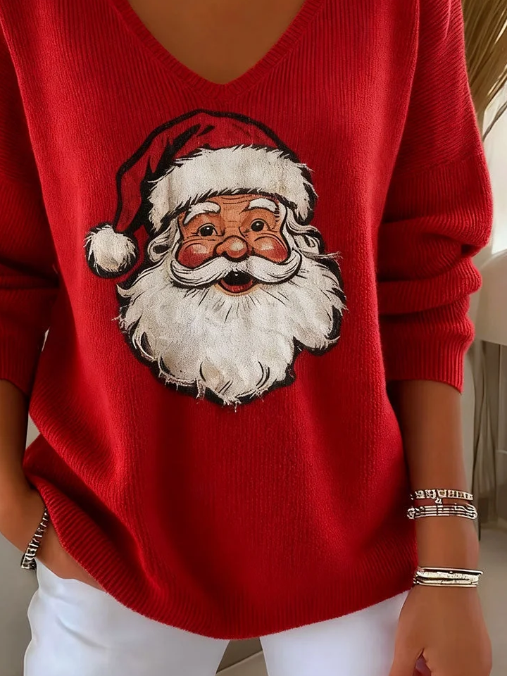 Casual Santa Claus V Neck Long Sleeve T-shirt