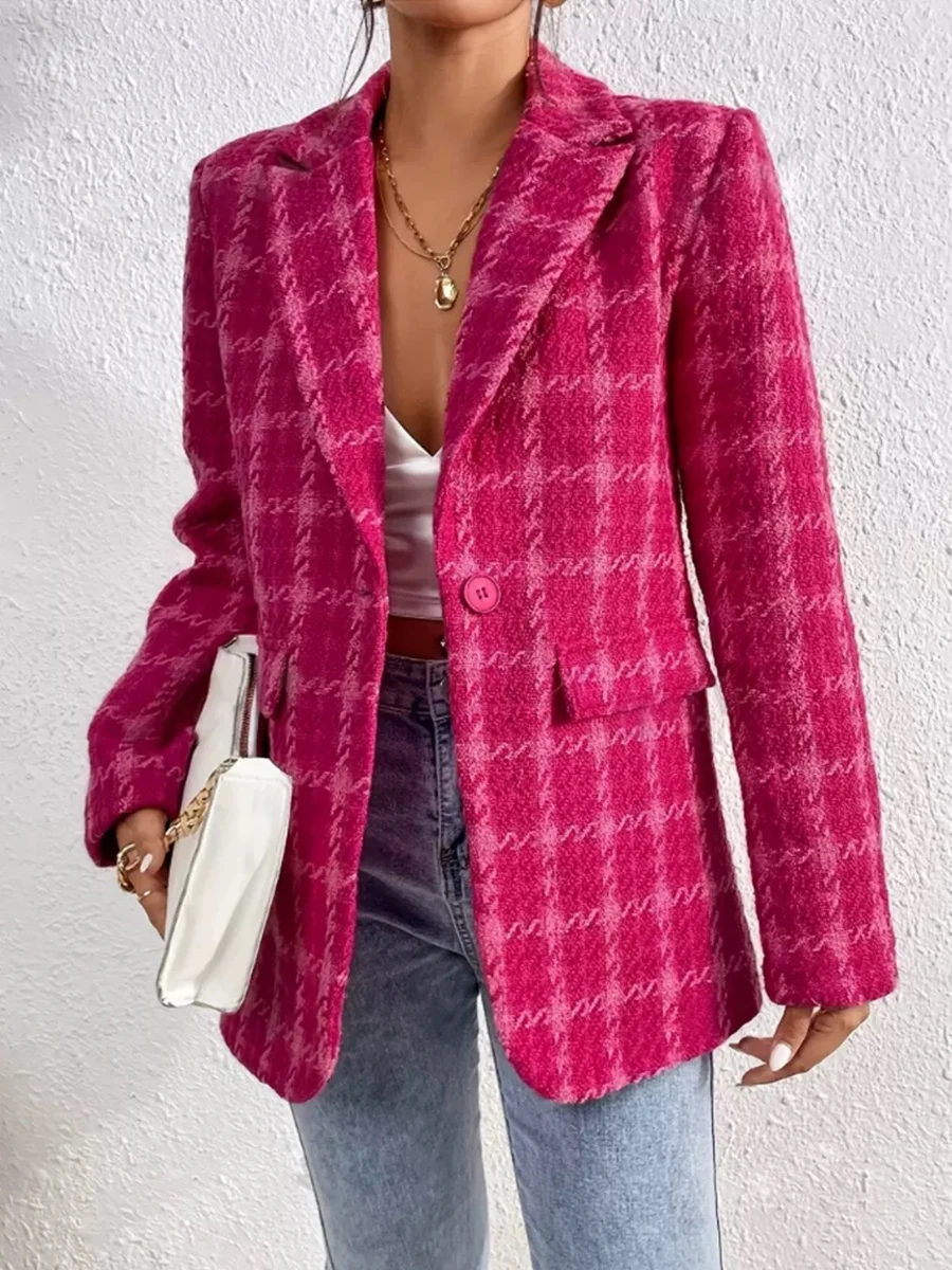 Women Geometric Spring/Fall Outerwear Casual Long Sleeve Shawl Collar Mid-long Blazer