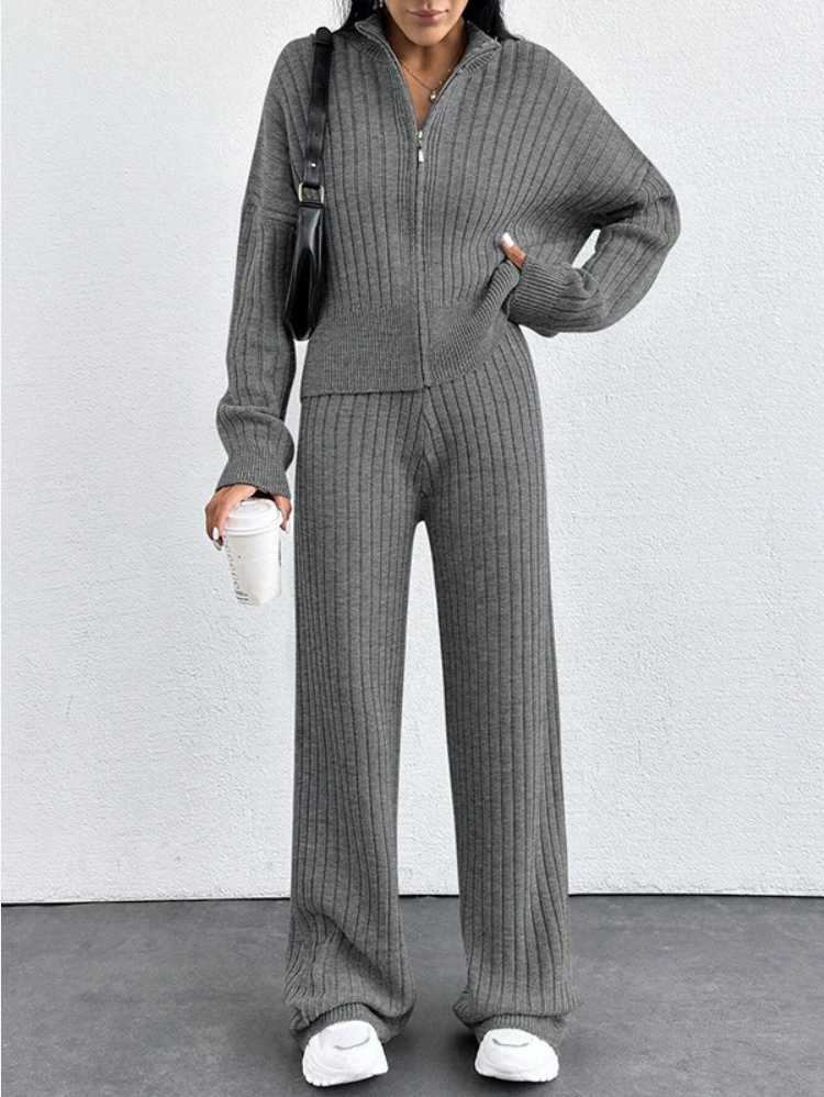 Women Plain Two-Piece Set Daily Long Sleeve Casual Spring/Fall Top With Pants Matching Set