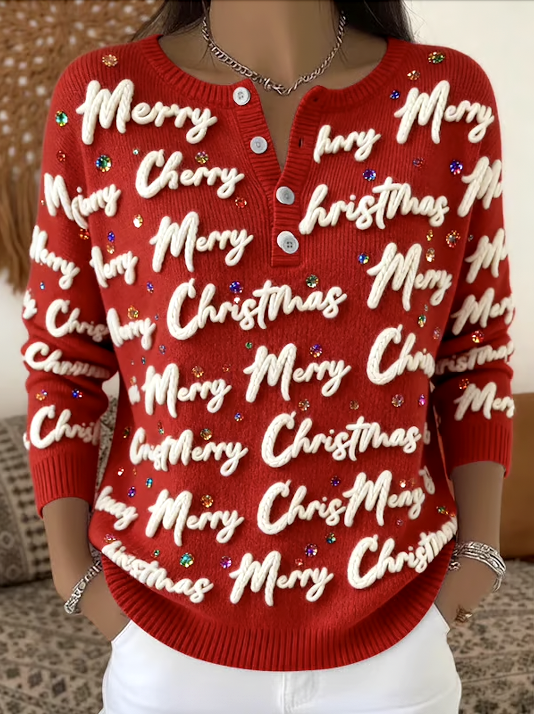 Women Cotton Text Letters Long Sleeve Comfy Casual Sweater