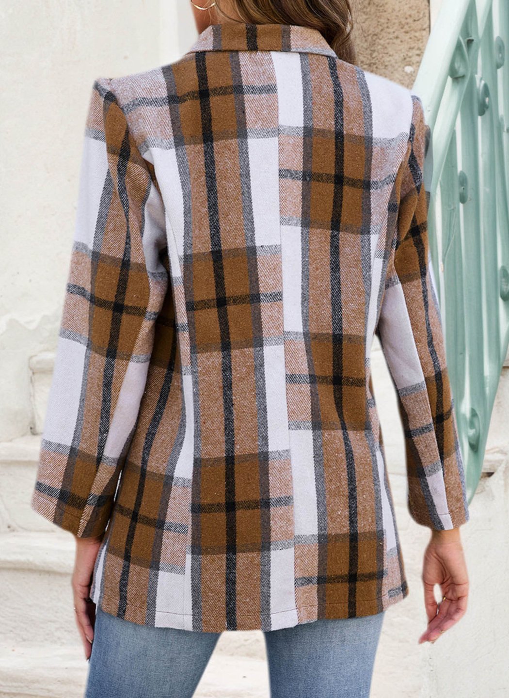 Women Geometric Spring/Fall Outerwear Casual Long Sleeve Shawl Collar Regular Blazer