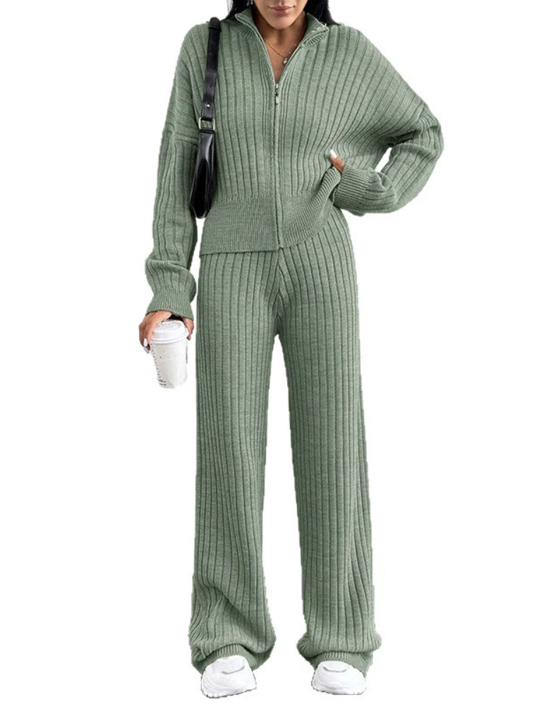 Women Plain Two-Piece Set Daily Long Sleeve Casual Spring/Fall Top With Pants Matching Set