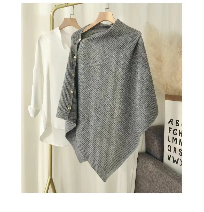 Simple Loose Wool-Blend Asymmetrical Collar Kimono