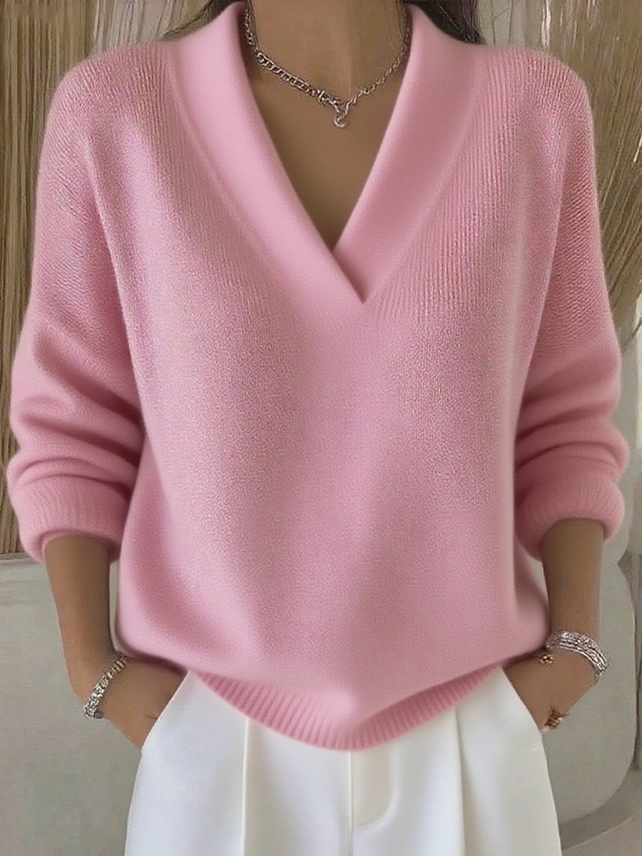 Women Plain Long Sleeve Comfy Casual Sweater