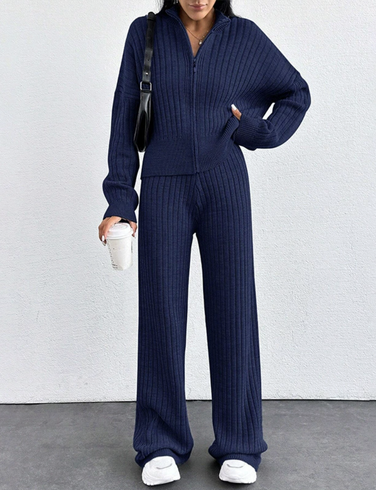 Women Plain Two-Piece Set Daily Long Sleeve Casual Spring/Fall Top With Pants Matching Set