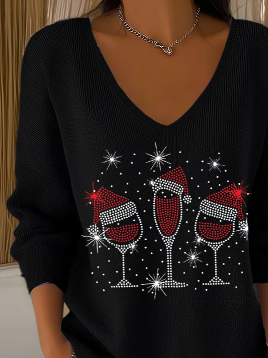 Casual Christmas V Neck Long Sleeve T-shirt