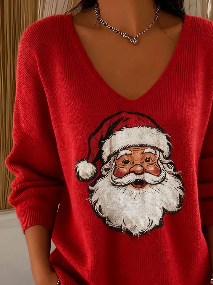 Casual Santa Claus V Neck Long Sleeve T-shirt