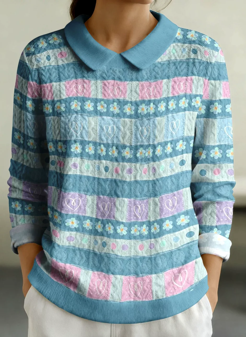 Women Cotton Geometric Long Sleeve Comfy Casual Sweater