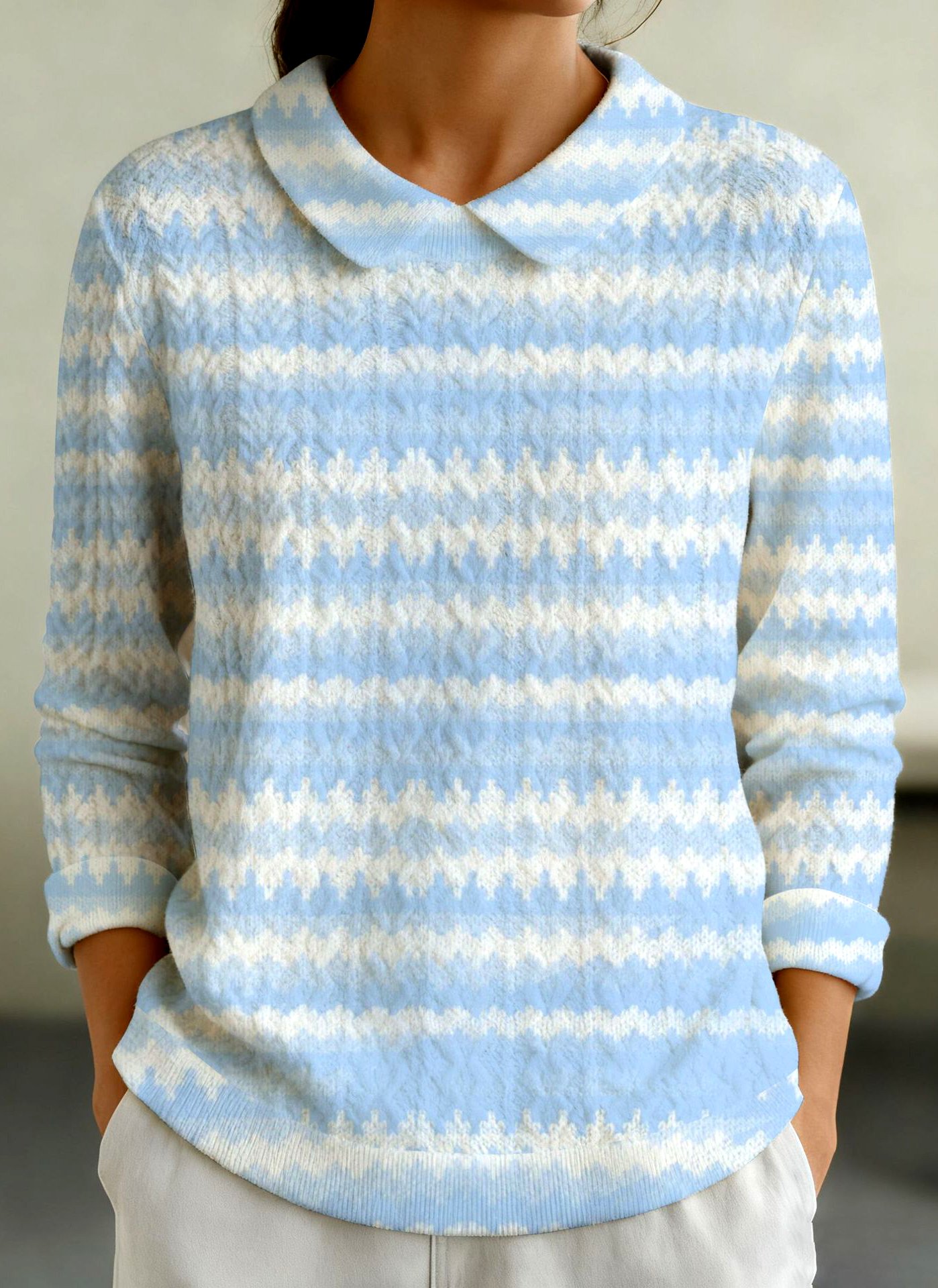 Women Cotton Geometric Long Sleeve Comfy Casual Sweater