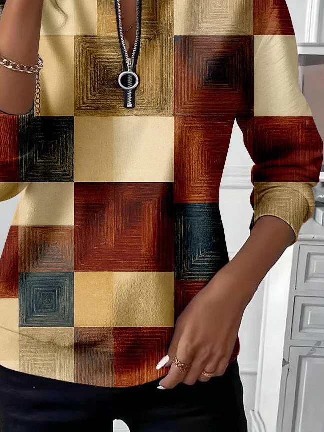 Casual Crew Neck Abstract Sweatshirt Printing