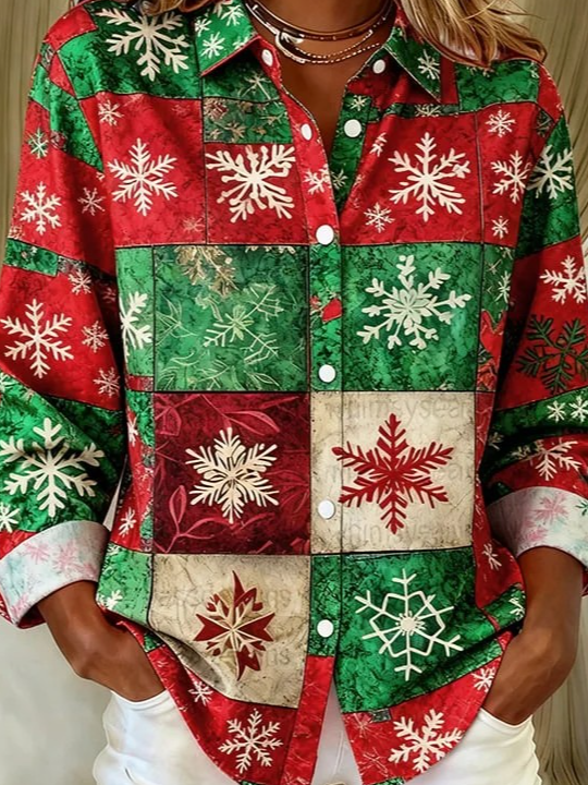 Shawl Collar Long Sleeve Gradient Pattern Regular Loose Shirt For Women