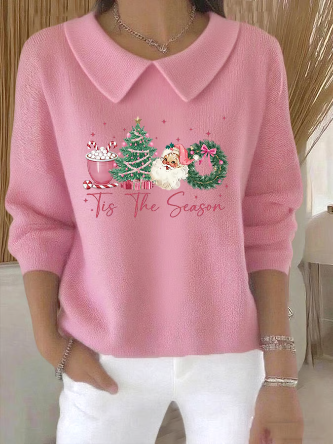 Women Santa Claus Long Sleeve Comfy Casual Printing Sweater