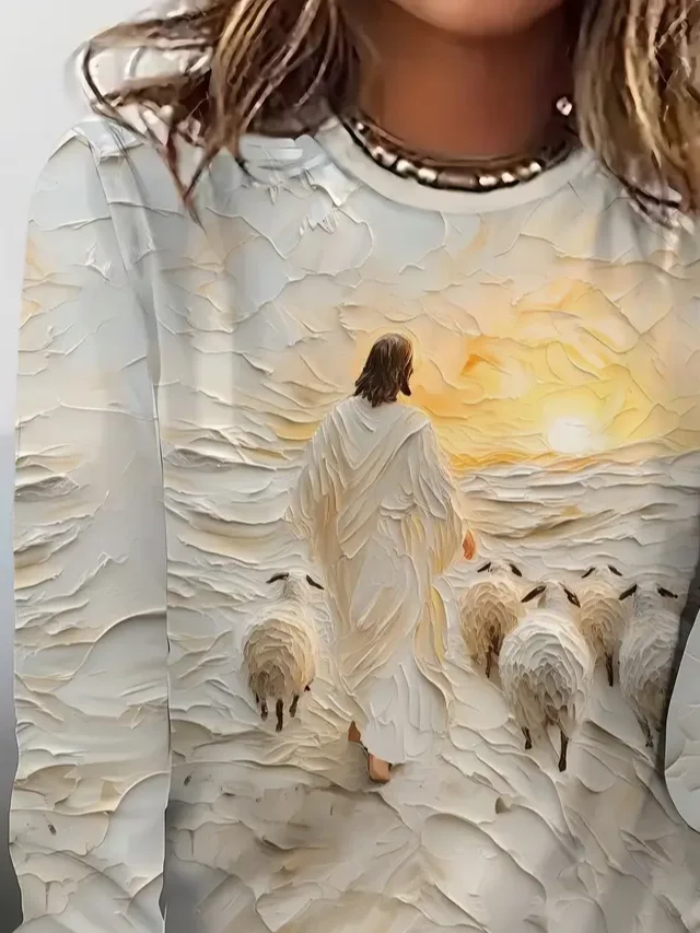 Casual Jesus Copy Crew Neck Long Sleeve T-shirt