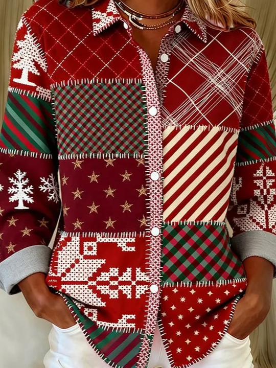 Shawl Collar Long Sleeve Gradient Pattern Regular Loose Shirt For Women