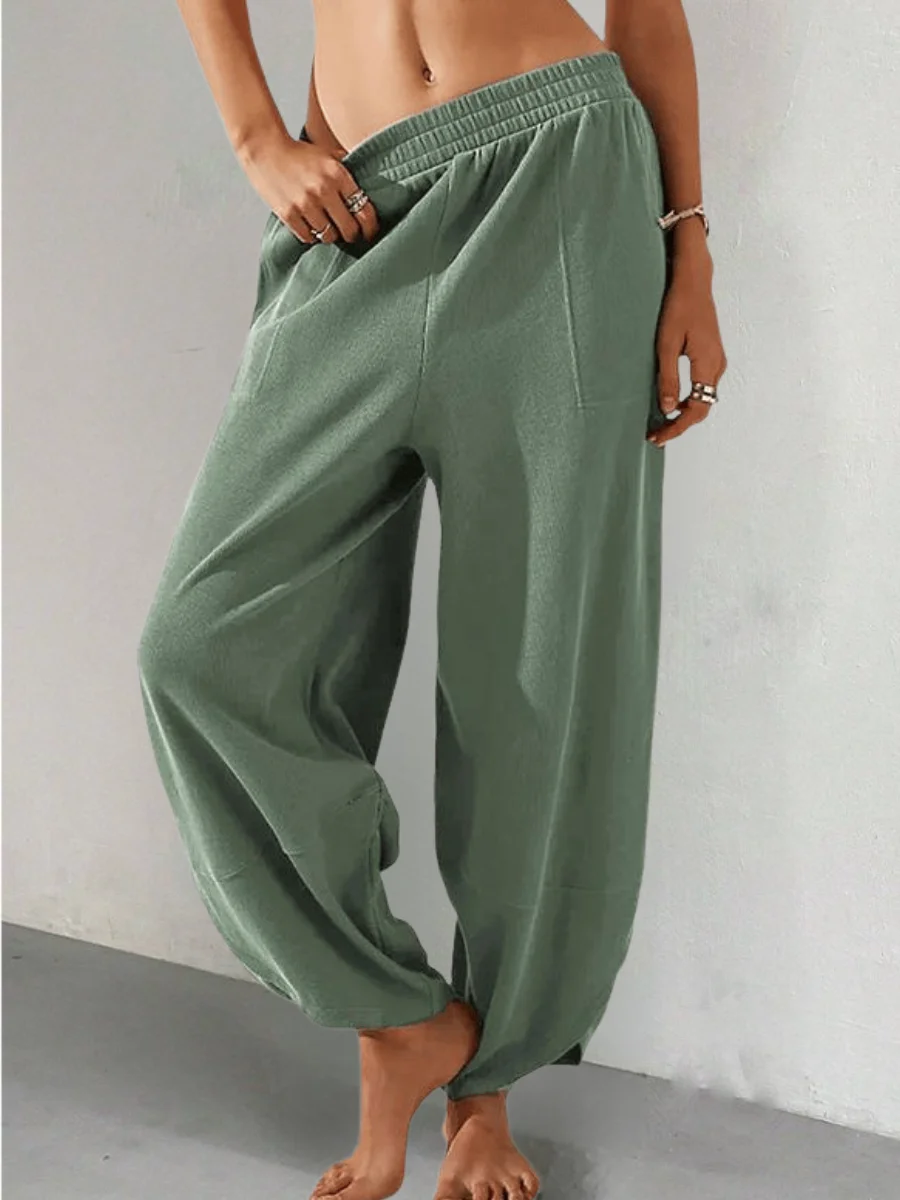 Women Plain Long Elastic Waist Pants Casual Spring/Fall Trousers