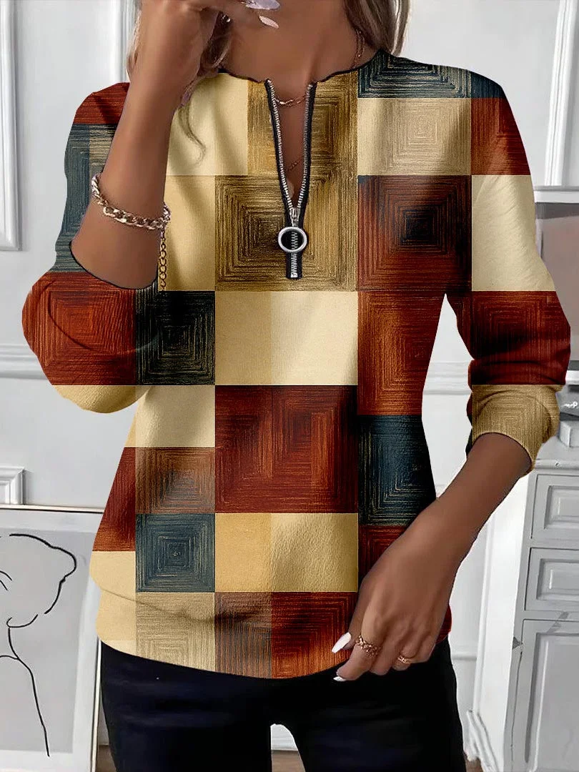 Casual Crew Neck Abstract Sweatshirt Printing