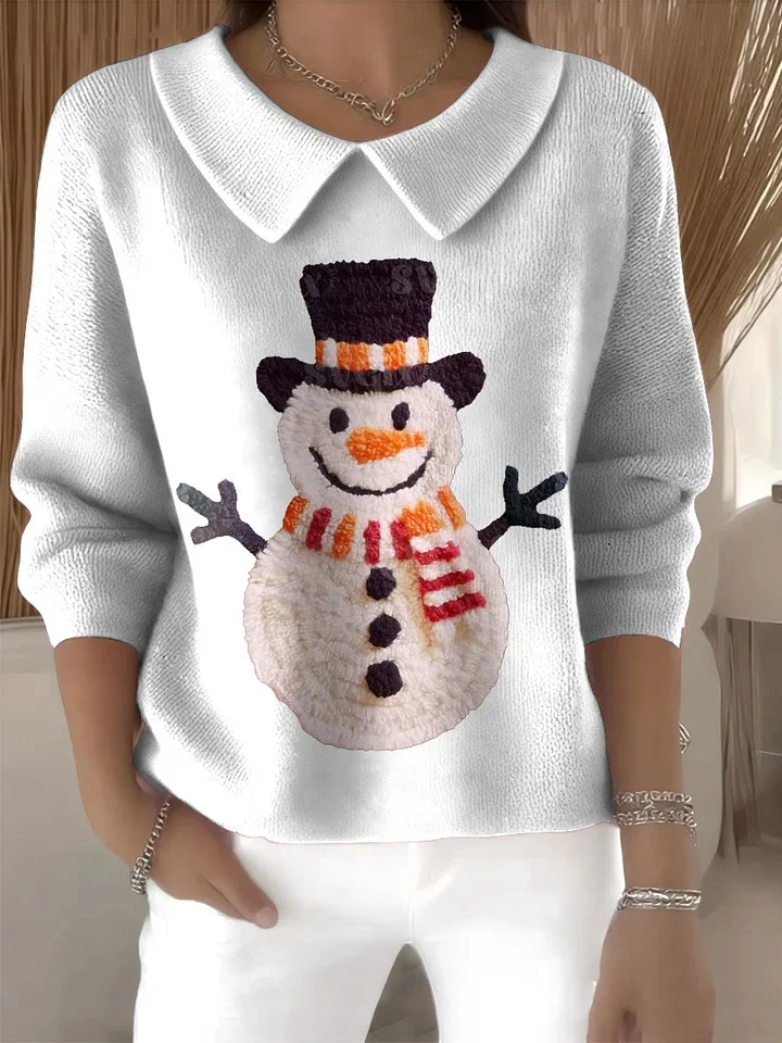 Women Christmas Snowman Long Sleeve Comfy Casual Printing Sweater