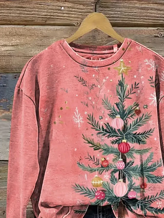 Casual Crew Neck Christmas Sweatshirt Printing