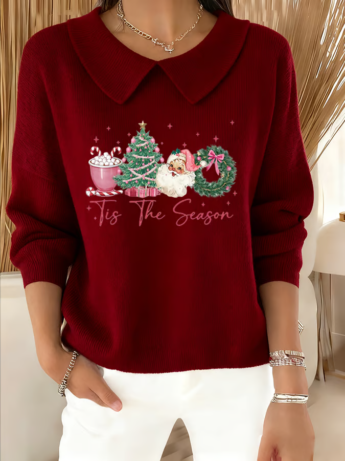 Women Santa Claus Long Sleeve Comfy Casual Printing Sweater